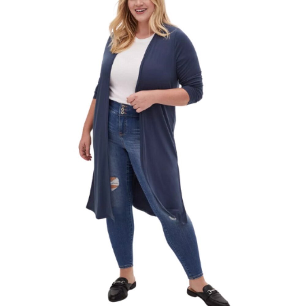 Torrid Womens 4X Cardigan Open Front Longline Sweater Blue Color